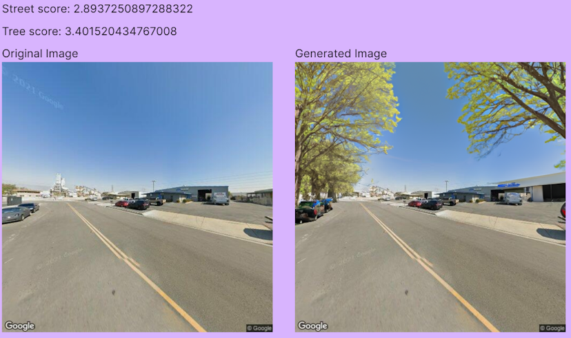 An image depicting the before-and-after transformation of a street using TreeHack.