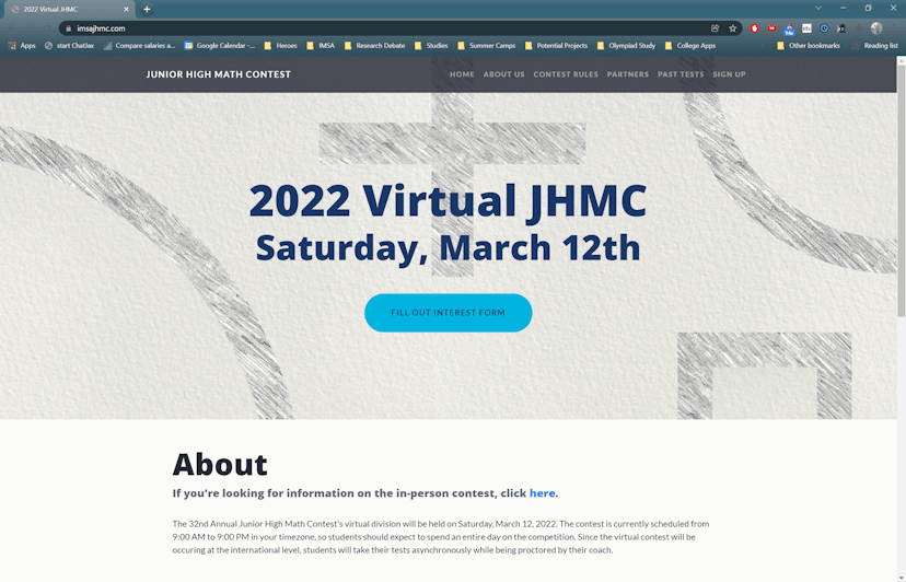 An image of the Junior High Math Contest 2022 homepage